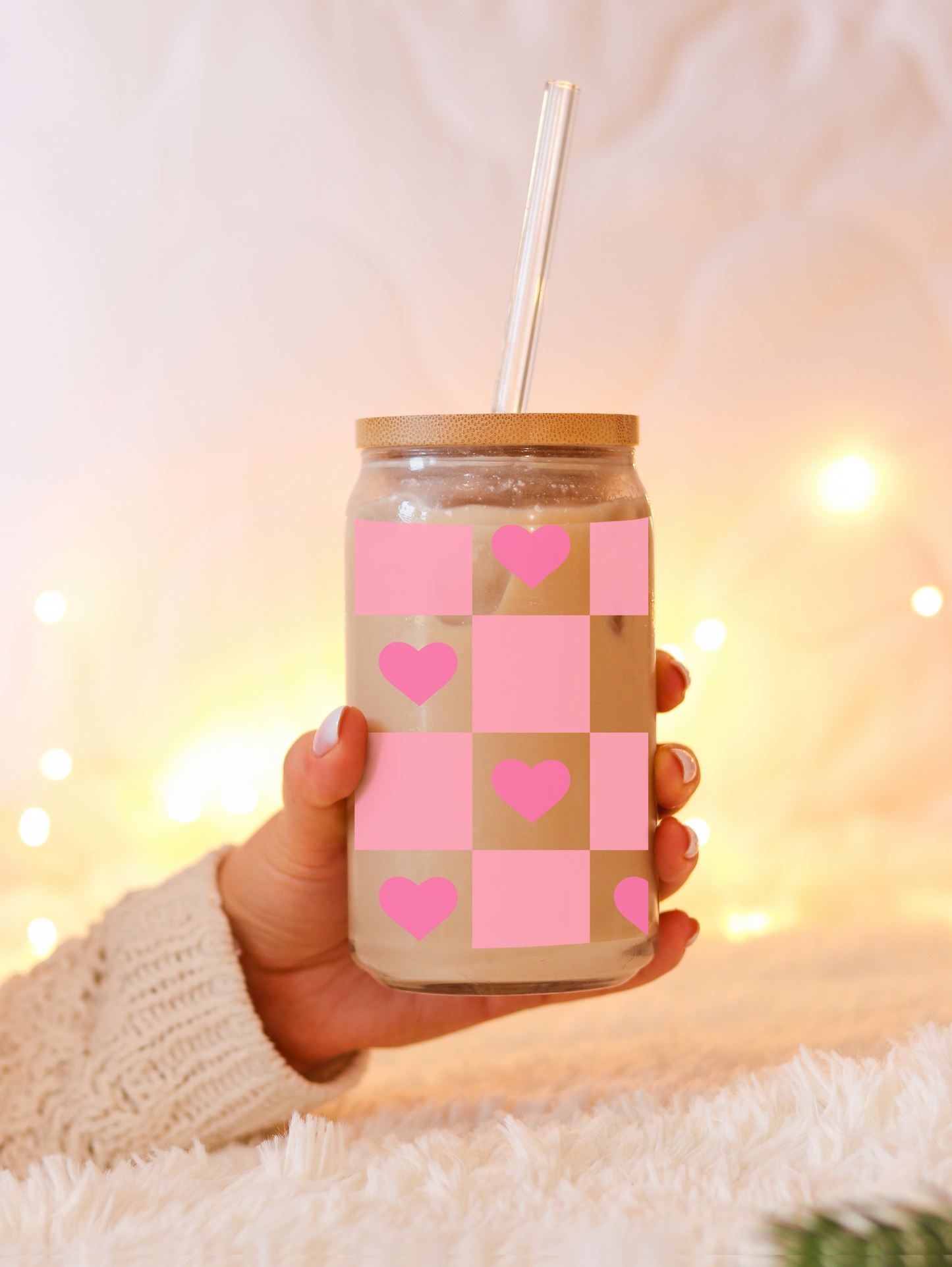 Pink Checkered Heart Libby Cup